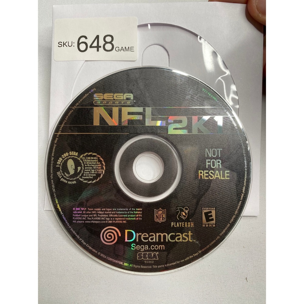 Sega Dreamcast NFL 2K1 Not For Resale Edition Sports Football Game Disc Only